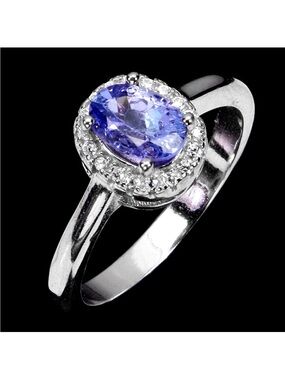 Stunning Genuine Blue Tanzanite .75CT w/ Zircon Halo 925 Sterling Silver Ring 7